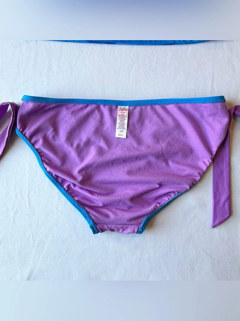 Justice Girls Swimsuit 2 Piece Blue Purple Palm Trees FUN Sequin Tankini Size 18